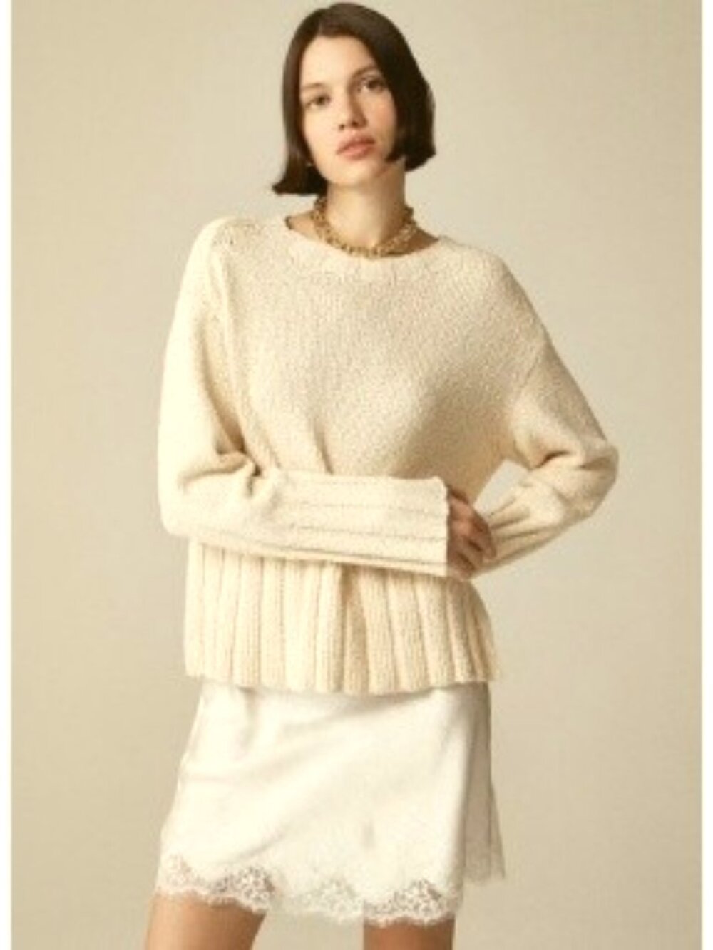 J. Crew “Marina” Textured Cotton Blend Sweater - CREAM - SMALL - NWT